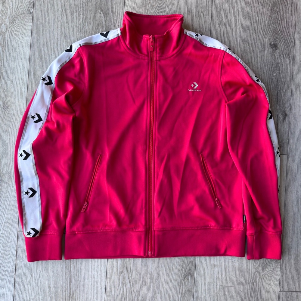 Converse Track Jacket Mens M Hot Pink White Chevron Star Full Zip Athletic